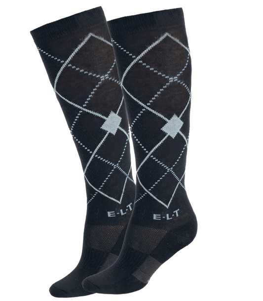 Chaussettes d’équitation Argyle, noir-bleu pierre, 43-46
