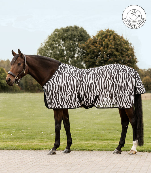Couverture anti-mouches Zebra avec sangles croisées, noir-blanc